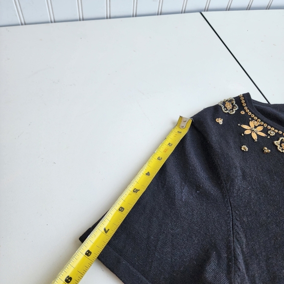 CABLE & GAUGE Cardigan Womens Silk Blend Cropped Embellished Sweater Black Sz L - Picture 10 of 11